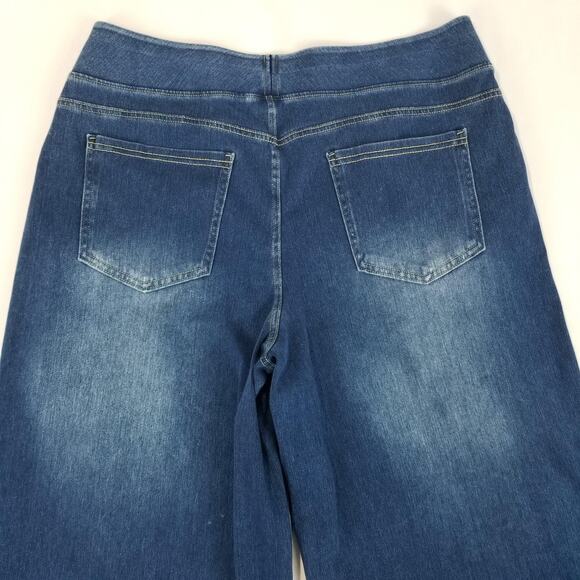 Halara Womens XL Petite Blue Wide Leg Pull On Jeans Stretch Denim High Rise - Picture 6 of 10